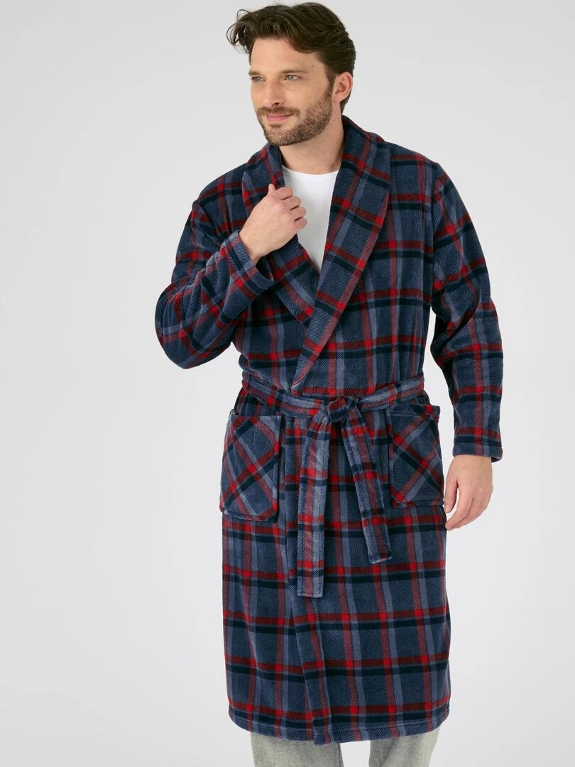 Robe de chambre à carreaux Thermolactyl Damart Gris