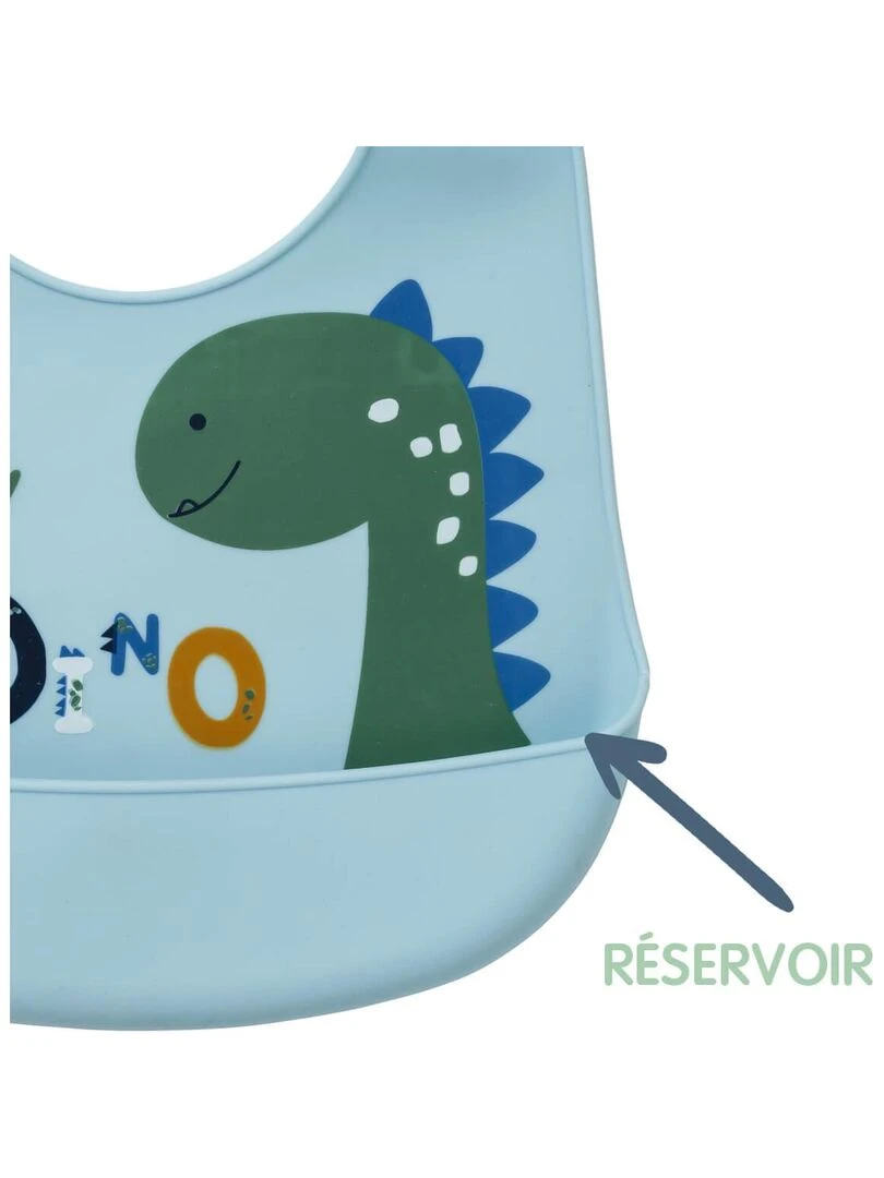 Bavoir à réservoir imperméable 6 mois Funny Dino Bleu Vert