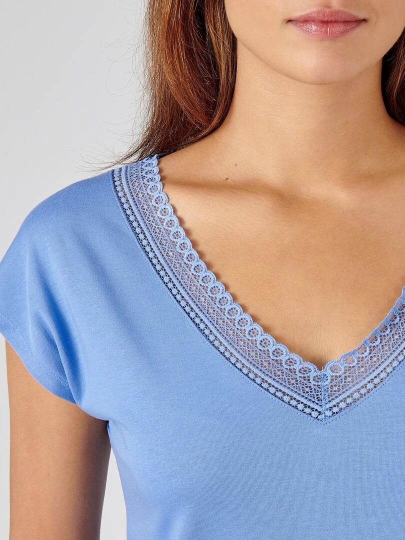 T shirt col dentelle Climatyl Damart Bleu