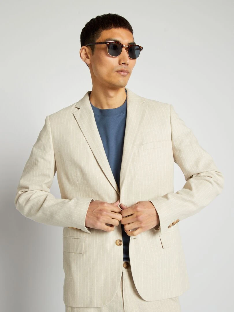 Veste de costume en lin mélangé Beige