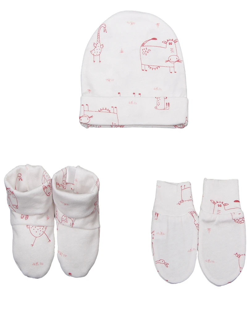 Blanc Avenue Bébé Set Bonnet/moufle/chausson Imprimé Rouge brique