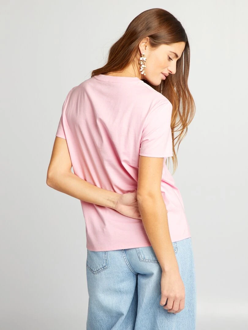 T shirt uni en jersey   rose doux