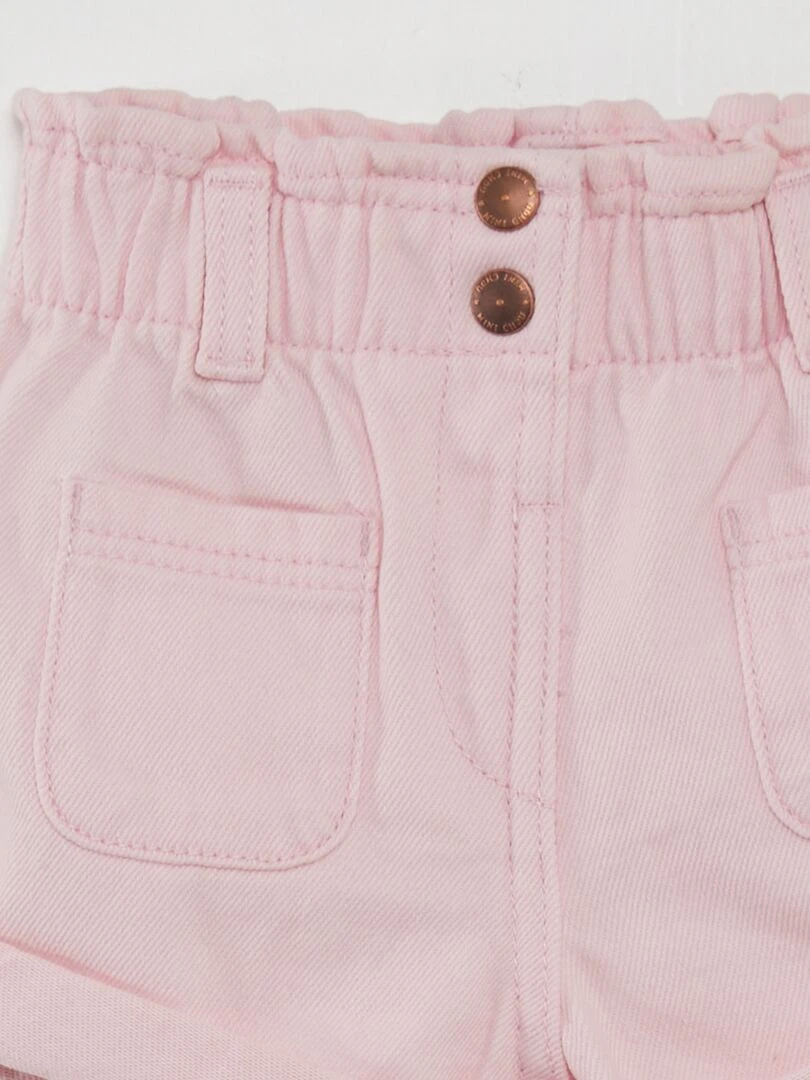 Short en denim effet smocké   Rose clair