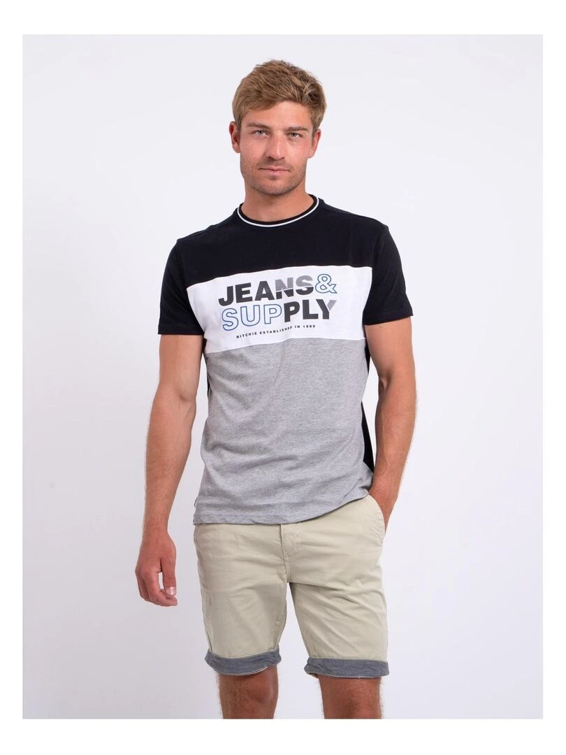 T shirt col rond pur coton NABELO Noir