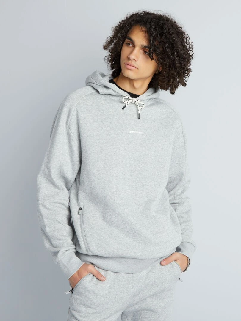 Sweat à capuche avec poches plaquées Gris