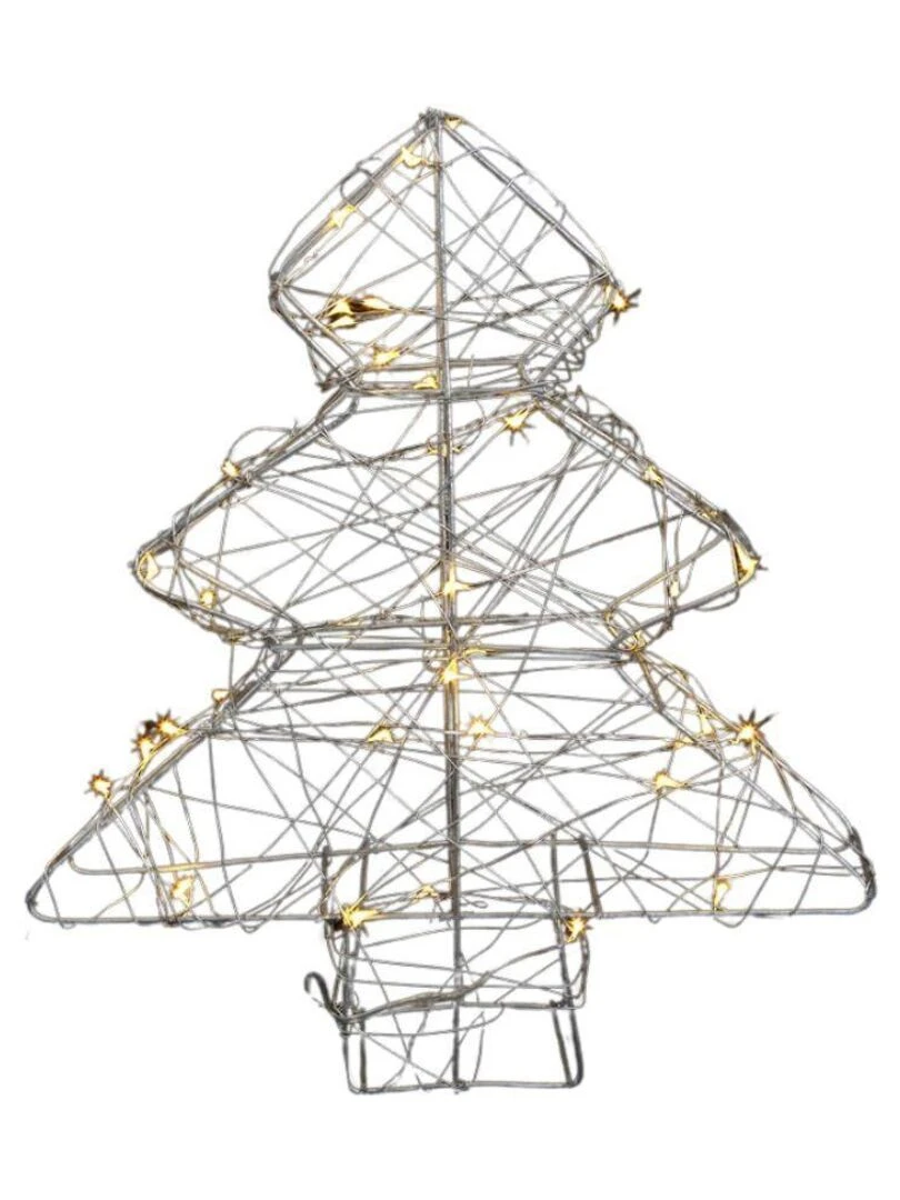 Sapin métal 40 leds blanc chaud H30 piles Jaune