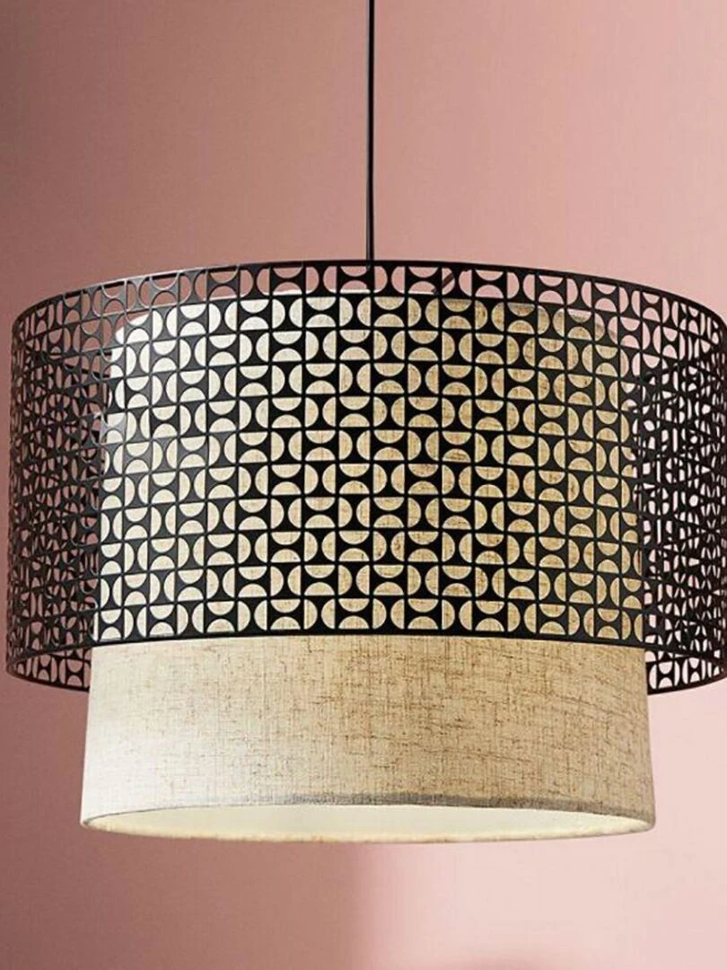Suspension cylindrique métal lin Arsène noire beige   Noir
