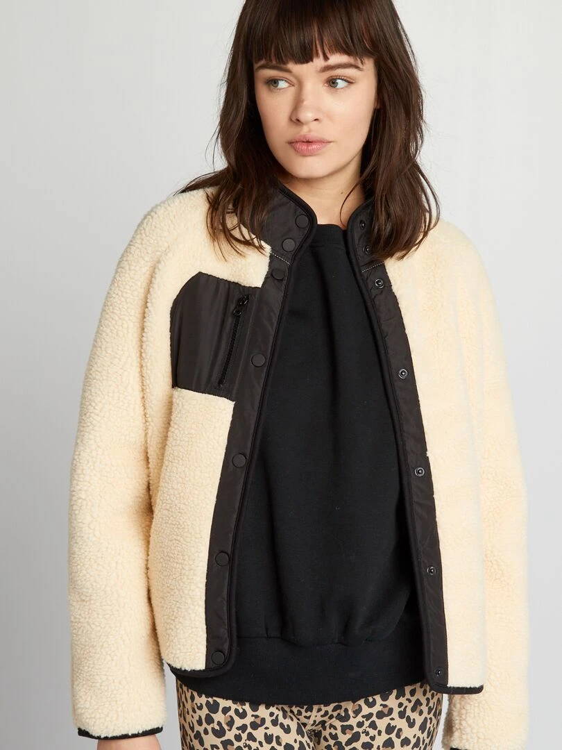 Blouson en sherpa Beige/noir