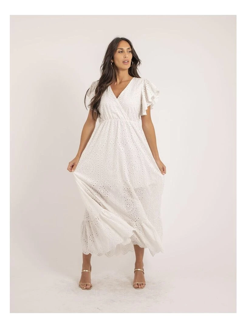Robe longue broderies anglaises IROKO Blanc