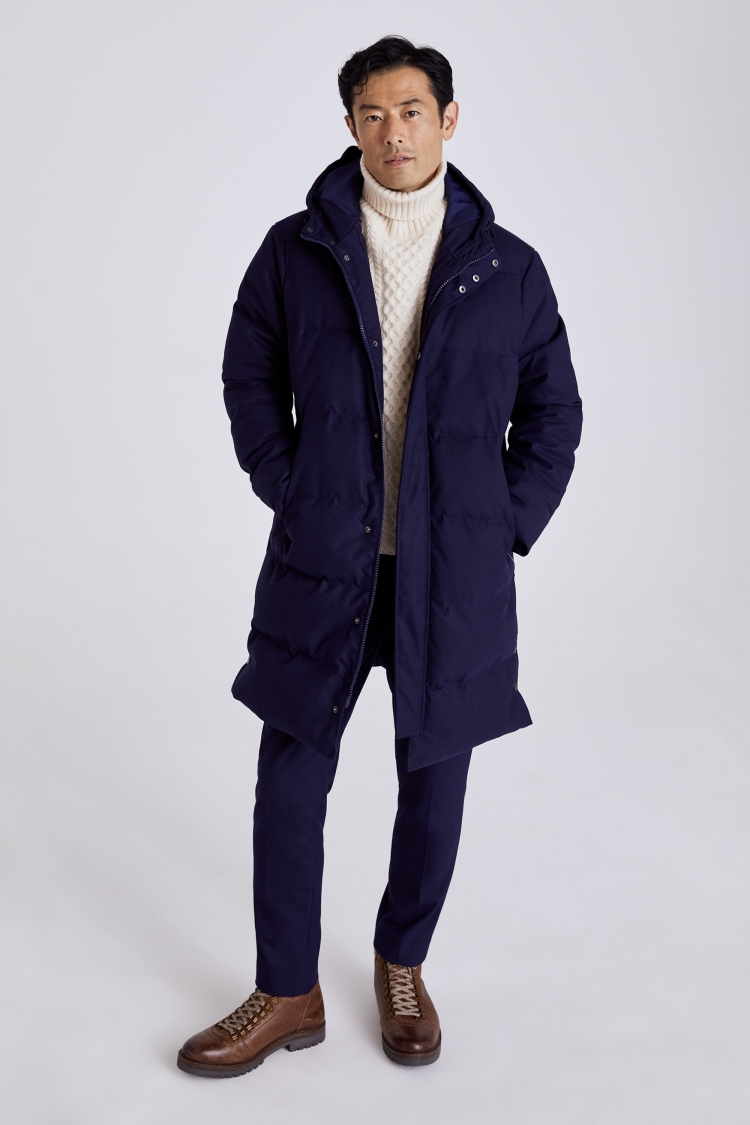 Navy Flannel Long Puffer Buy Online at Moss