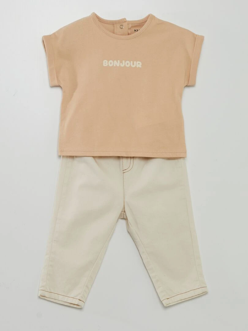 Ensemble tee shirt + pantalon paperbag Beige