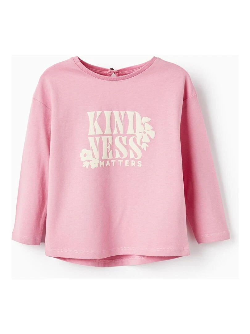 T shirt à Manches Longues pour Bébé Fille 'Flower Power' manches longues Rose clair