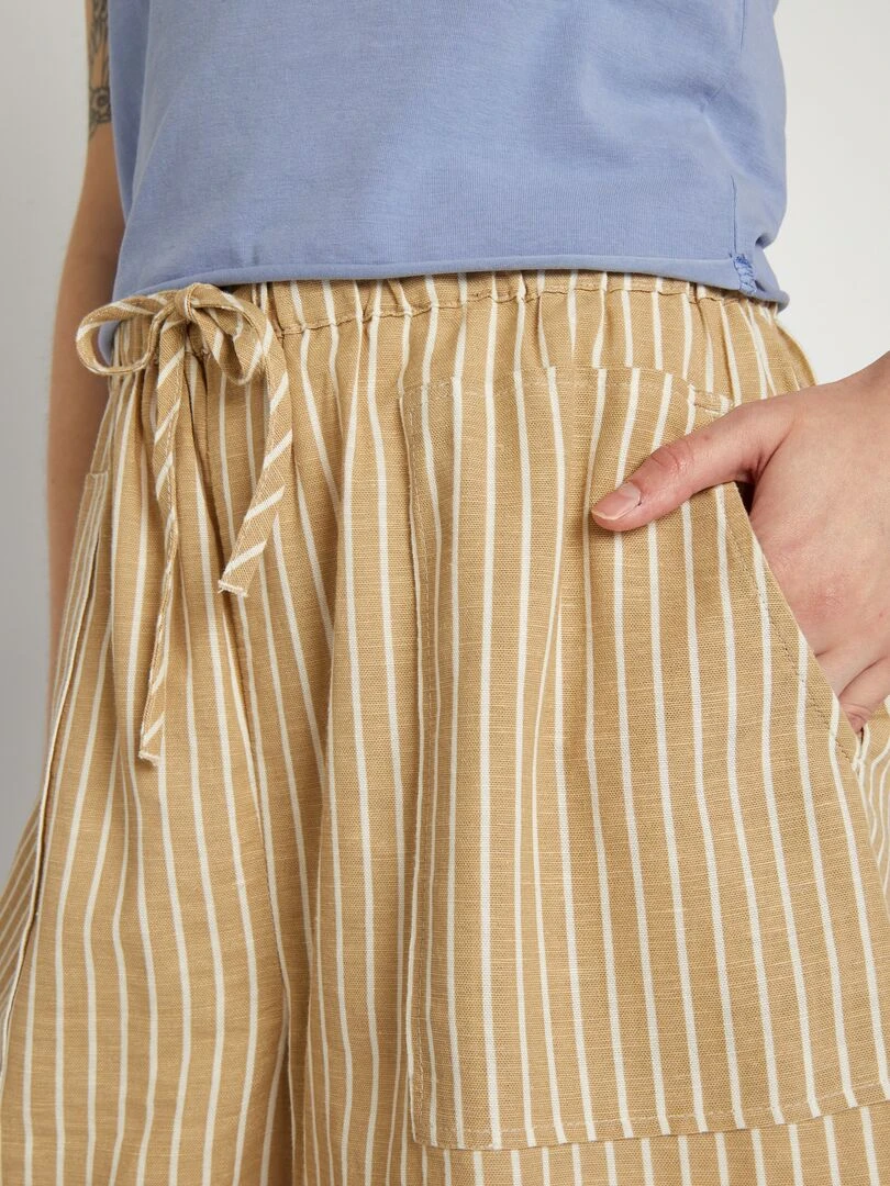 Short en lin rayé   Beige rayé