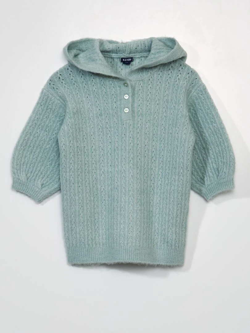 Robe en maille tricot à capuche Vert