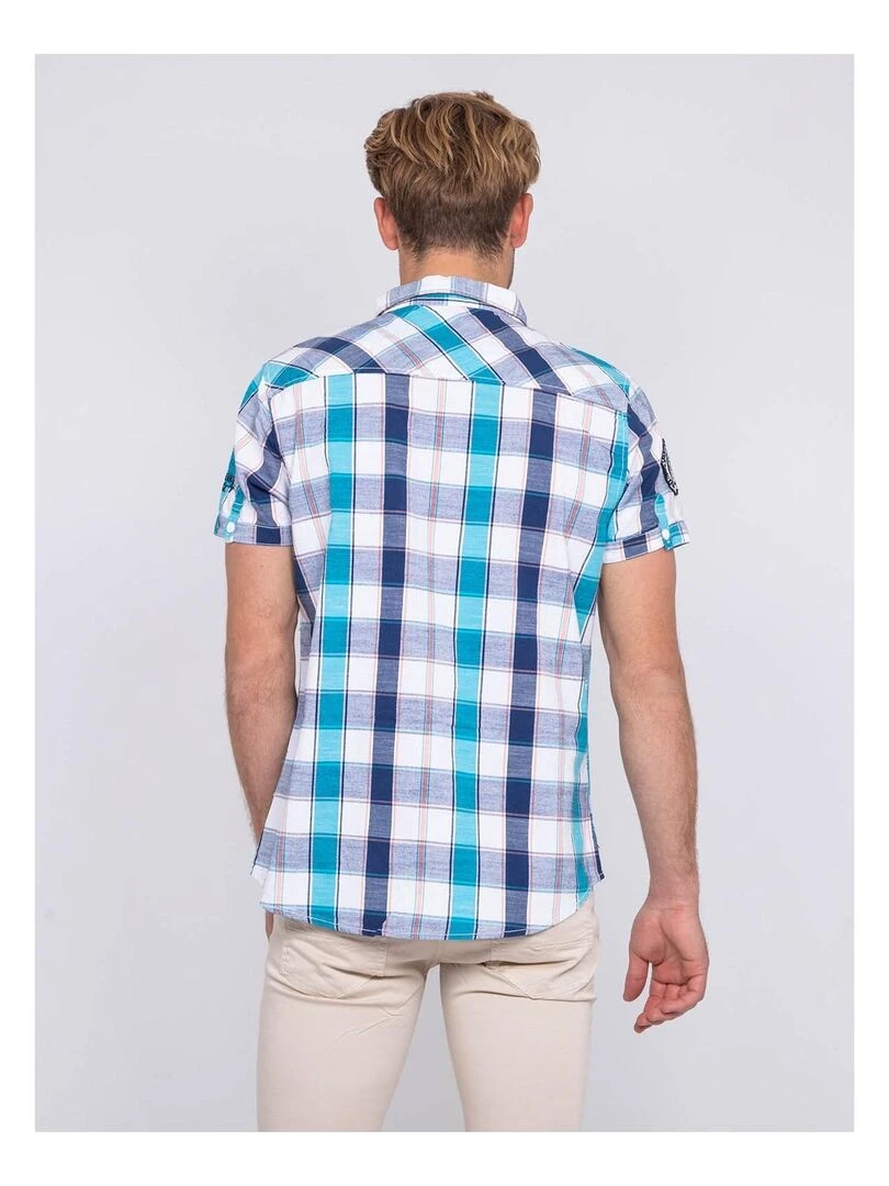 Chemise manches courtes carreaux DOSANGE Bleu turquoise