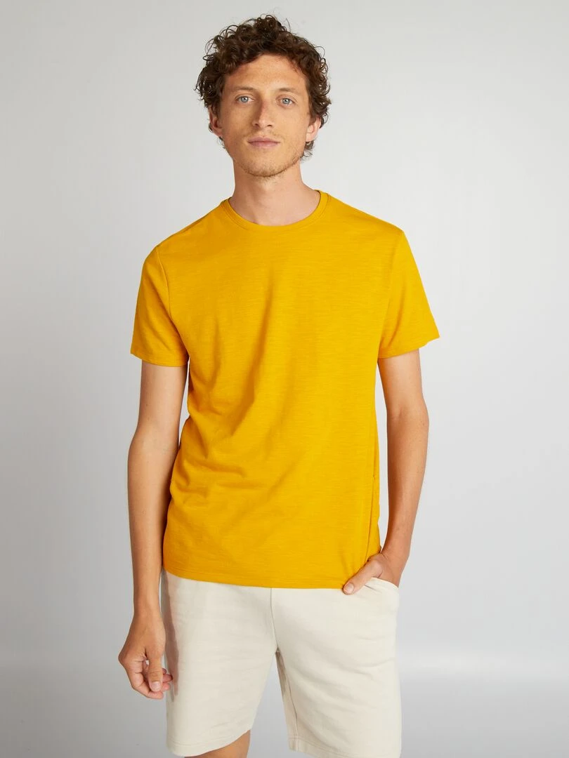 T shirt en jacquard à col rond   Jaune