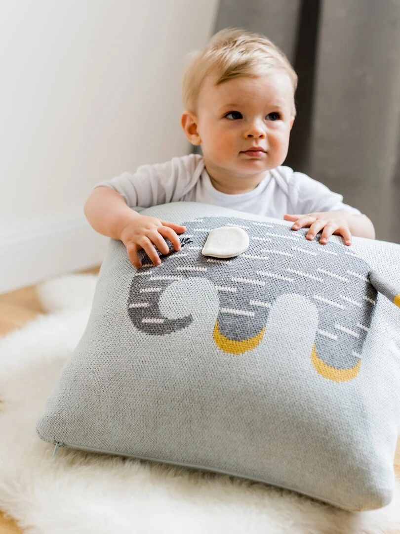Housse de coussin en coton motif éléphant Multicolore