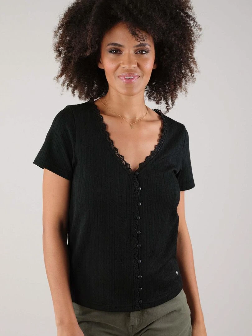 T shirt pour femme en maille jacquard 'Deeluxe' Noir