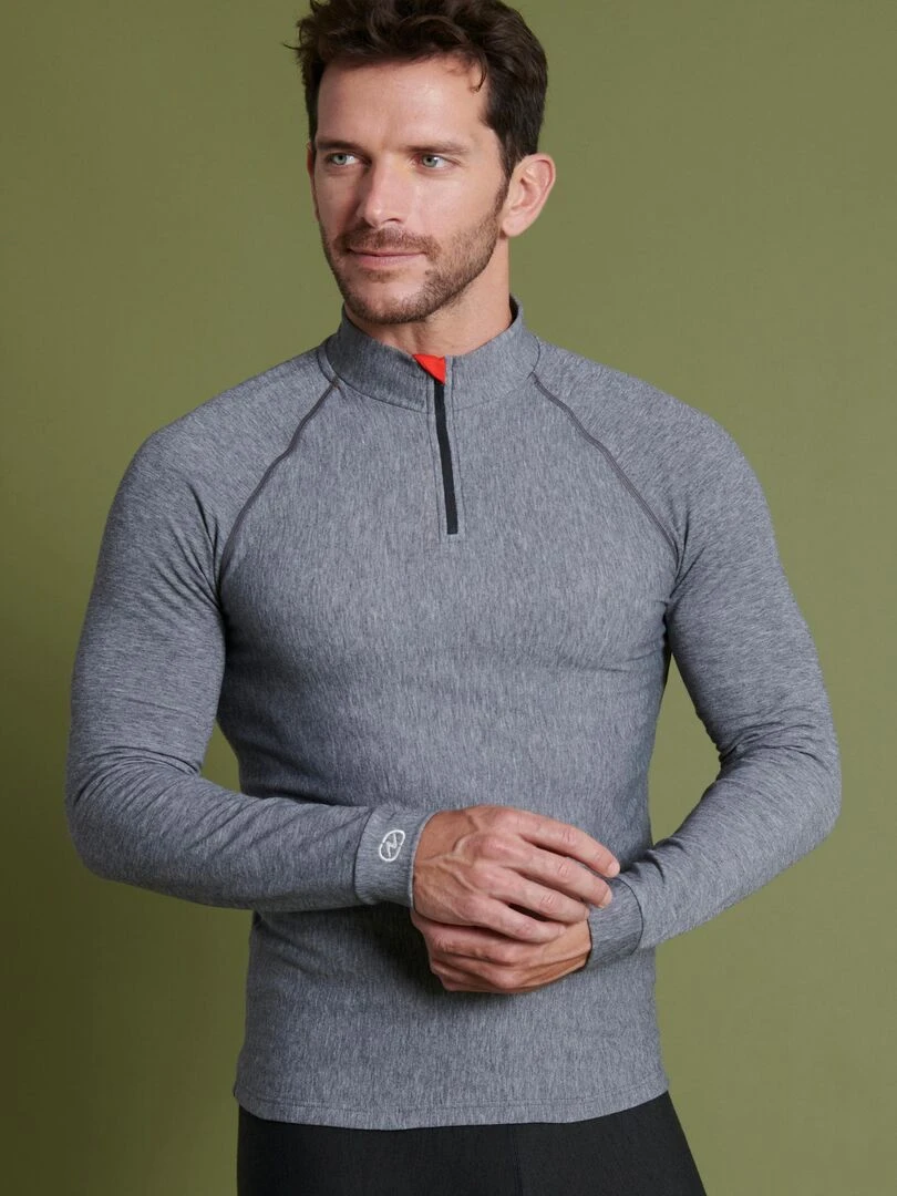 T shirt col zippé Comfort Thermolactyl 5 homme DamartSport Gris chiné