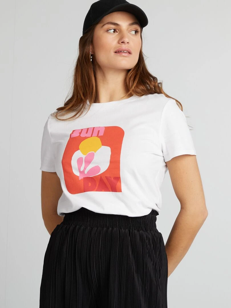 T shirt en jersey imprimé Blanc 'sunday'