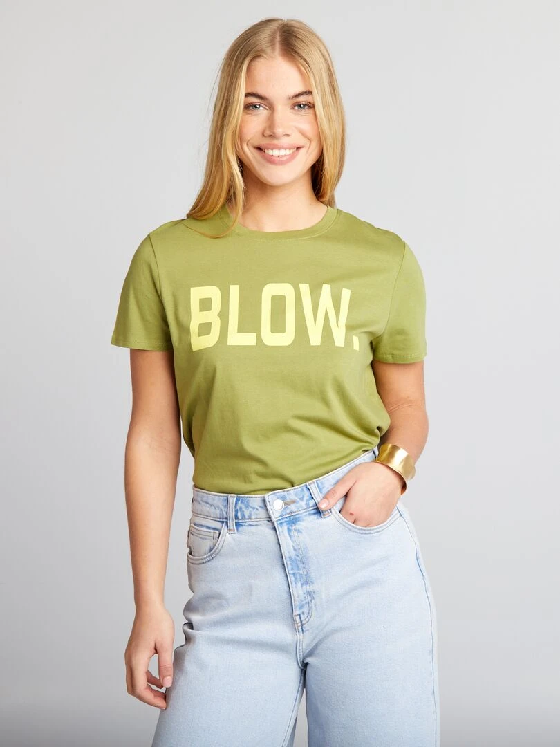 T shirt en jersey imprimé Kaki