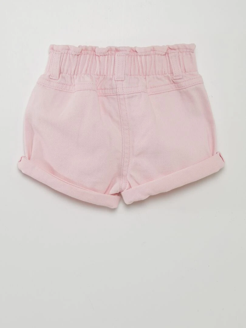 Short en denim effet smocké Rose clair