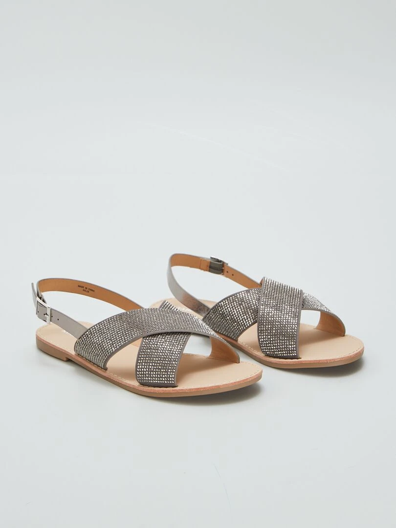 Sandales à brides avec strass Gris