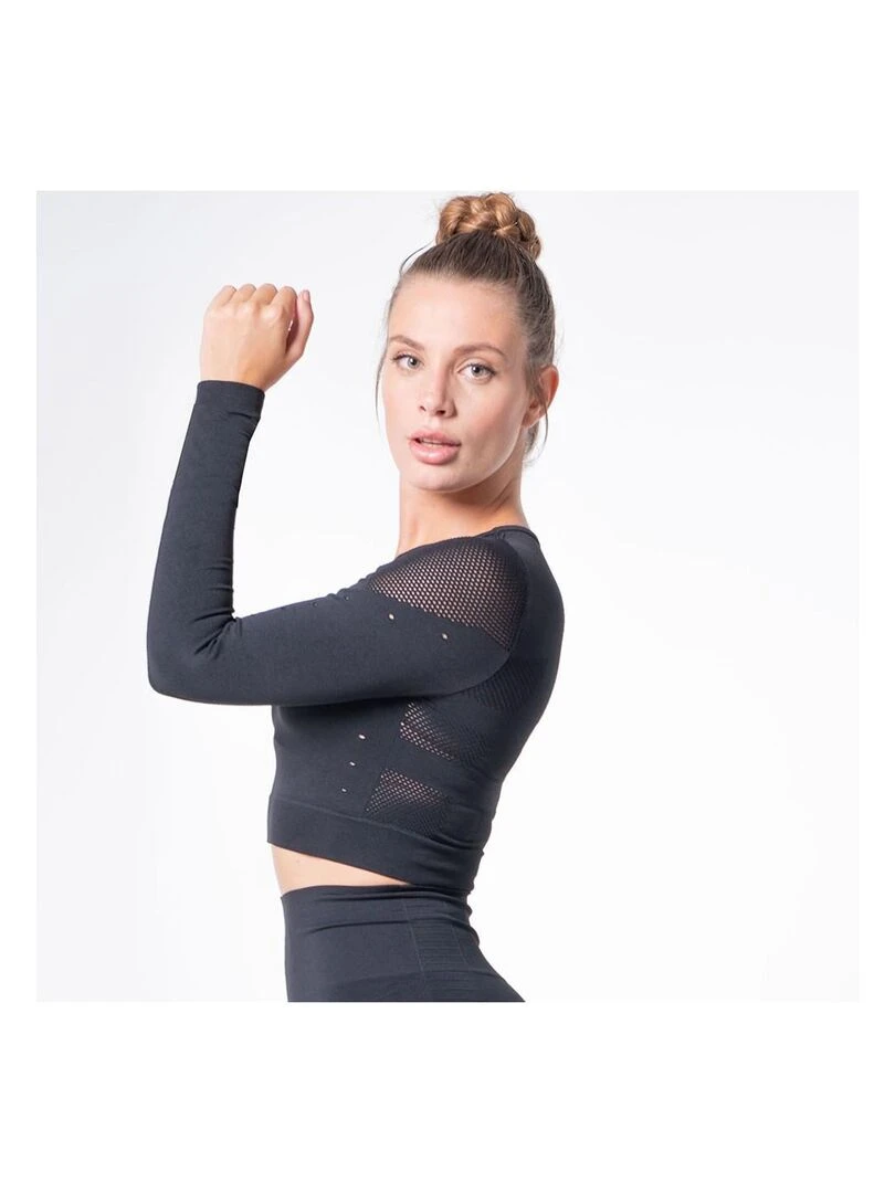 Crop top sans coutures avec fibre Emana Yoga Noire  Indy   Noir Noir