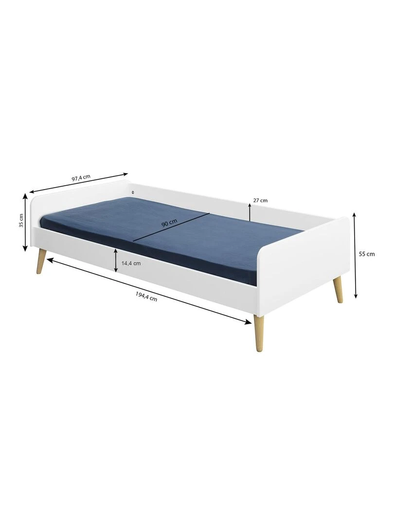 Lit avec barrière et pieds Harpe   AKITEN RETAIL   Blanc Blanc