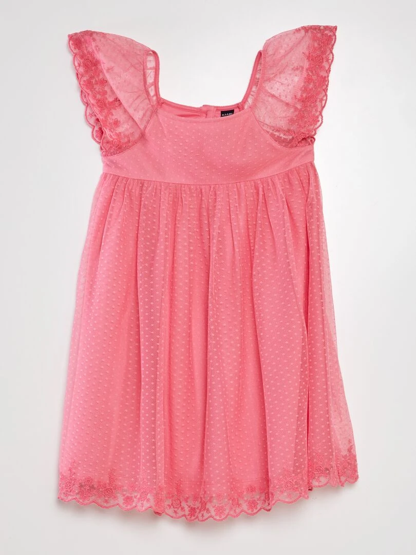Robe trapèze en tulle plumetis rose