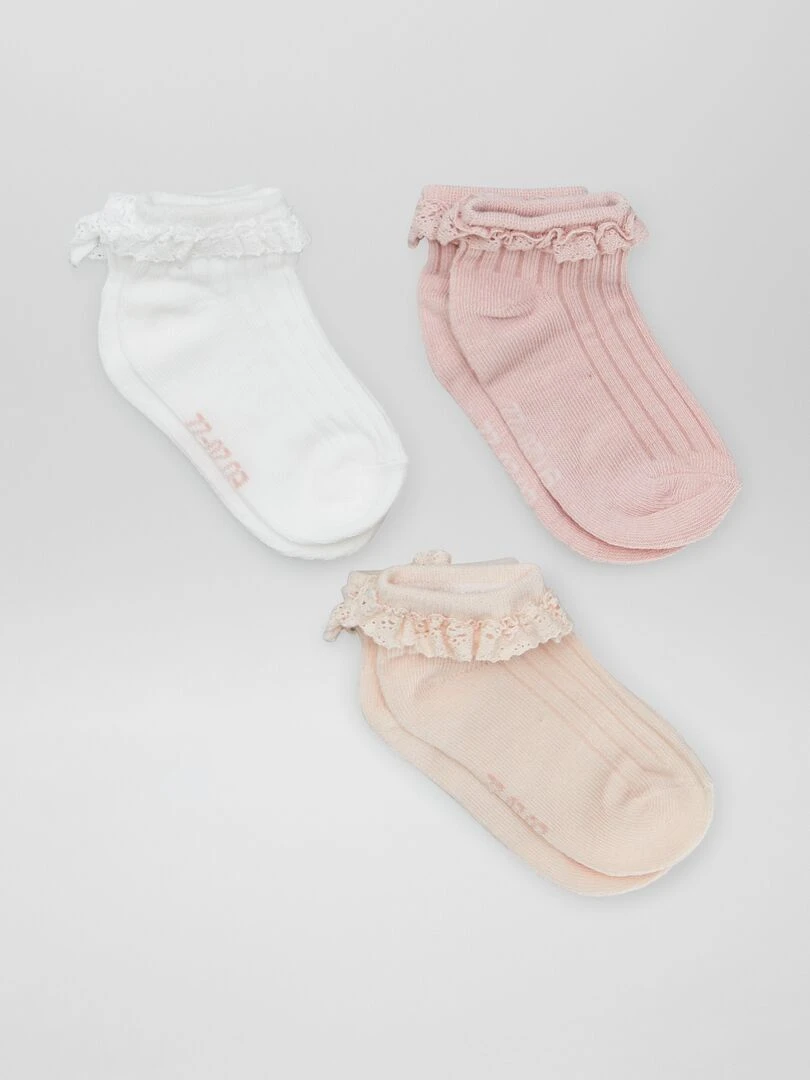 Lot de 3 paires de chaussettes à volants Rose