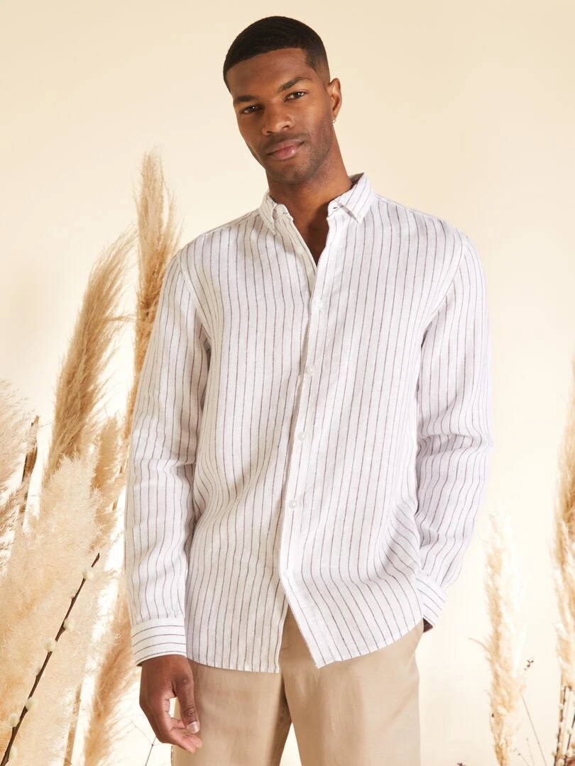 Chemise droite en lin Blanc/beige