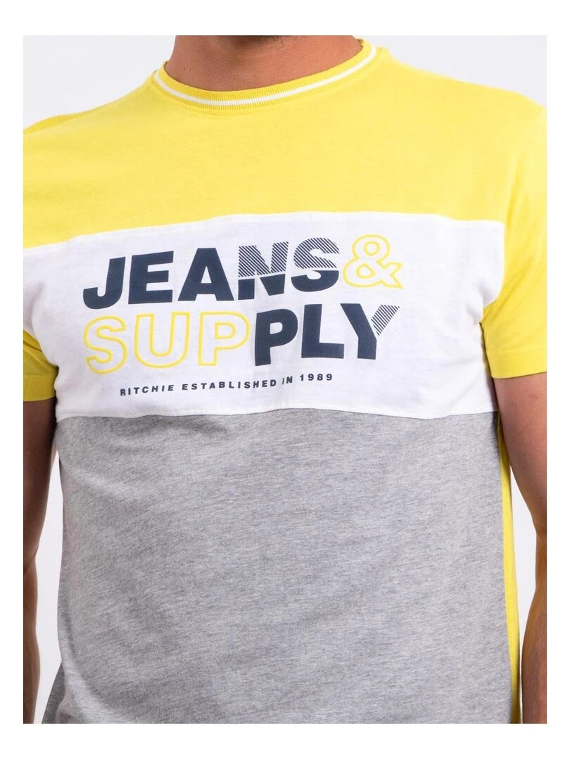 T shirt col rond pur coton NABELO   Jaune