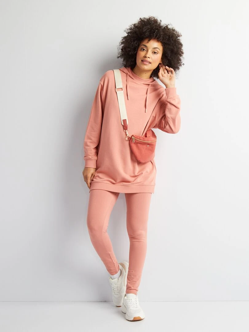 Sweat à capuche à coupe longue   Rose