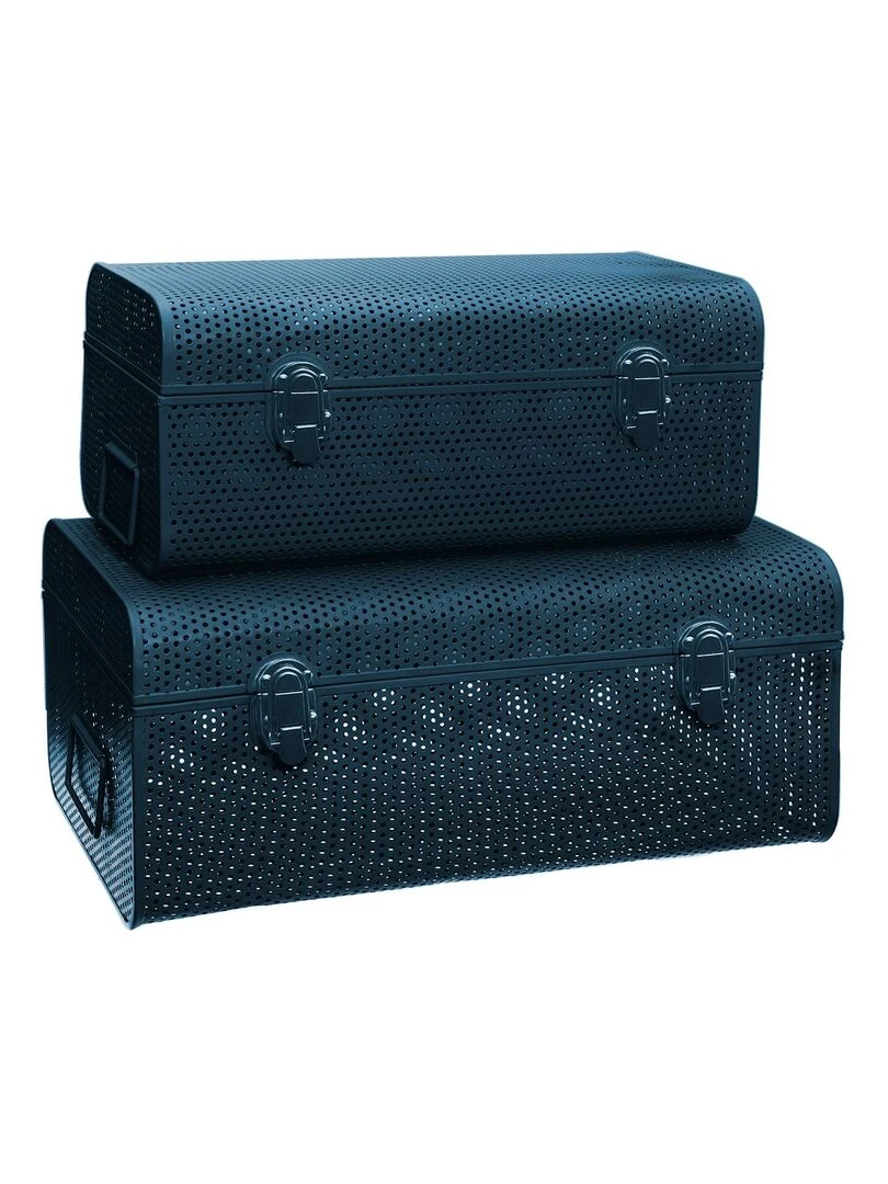Lot de 2 cantines en métal perforé bleu Bleu