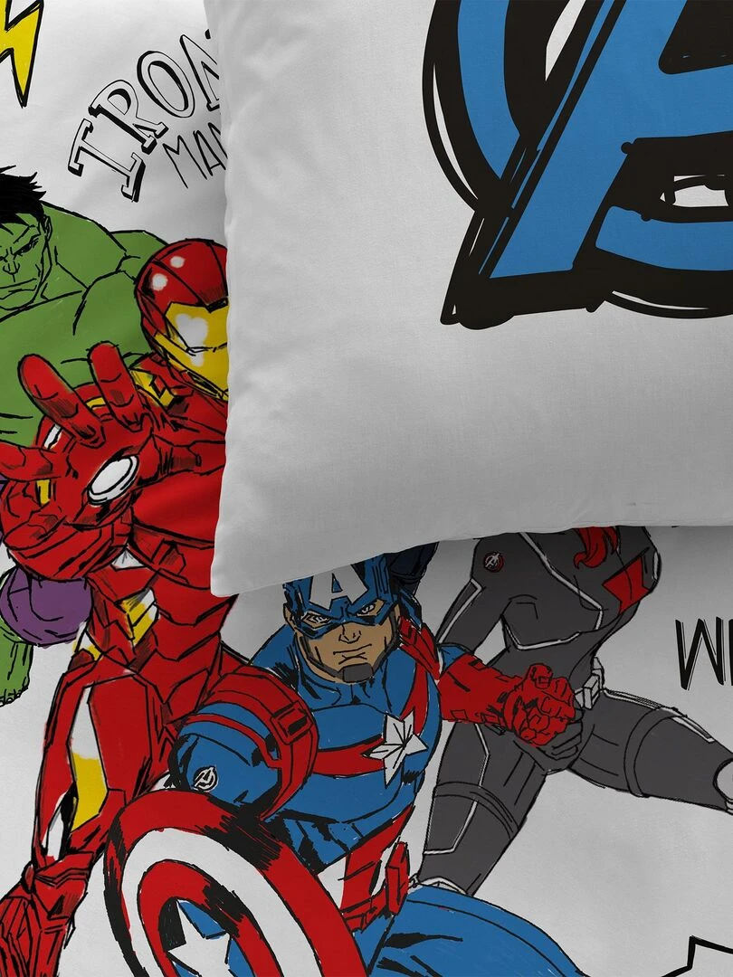 Parure de lit imprimée 100% coton AVENGERS HOME SKETCHES Blanc