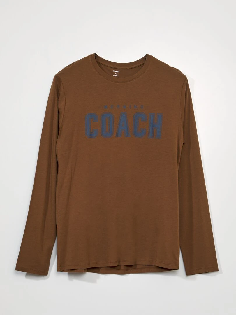 Pyjama long   inscription 'morning coach'   2 pièces   Marron/gris