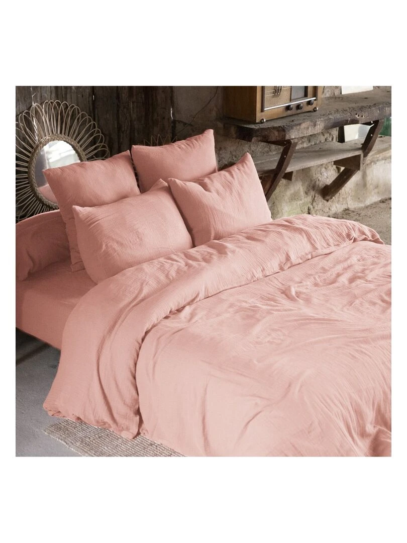 Housse de couette Double Gaze Coton Collection Gaia Rose foncé