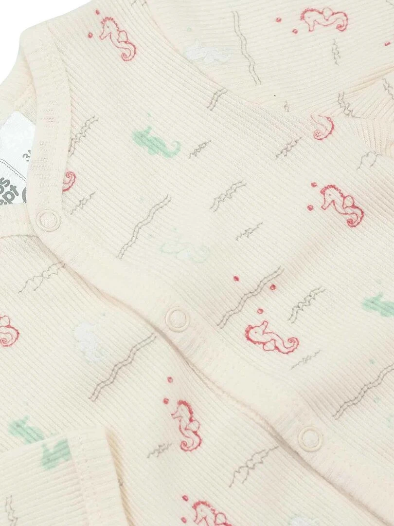 Pyjama bébé maille côtelée en coton   Blanc Beige