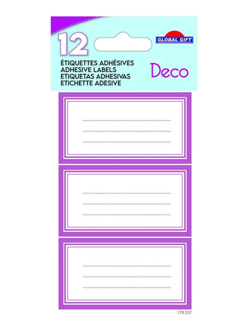 12 étiquettes adhésives scolaires Rectangle rose Paillettes N/A