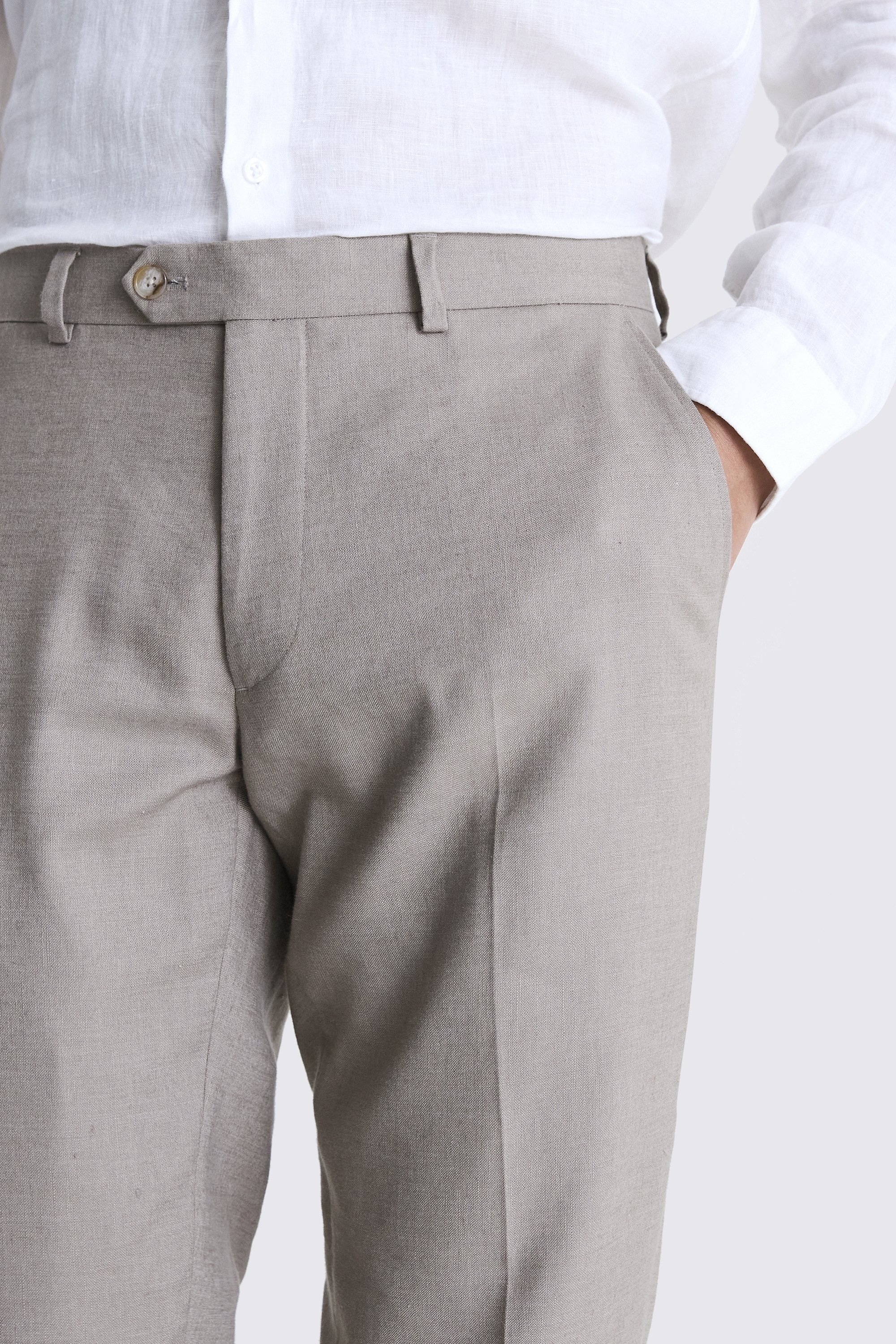 Slim Fit Taupe Matte Linen Trousers   Buy Online at Moss