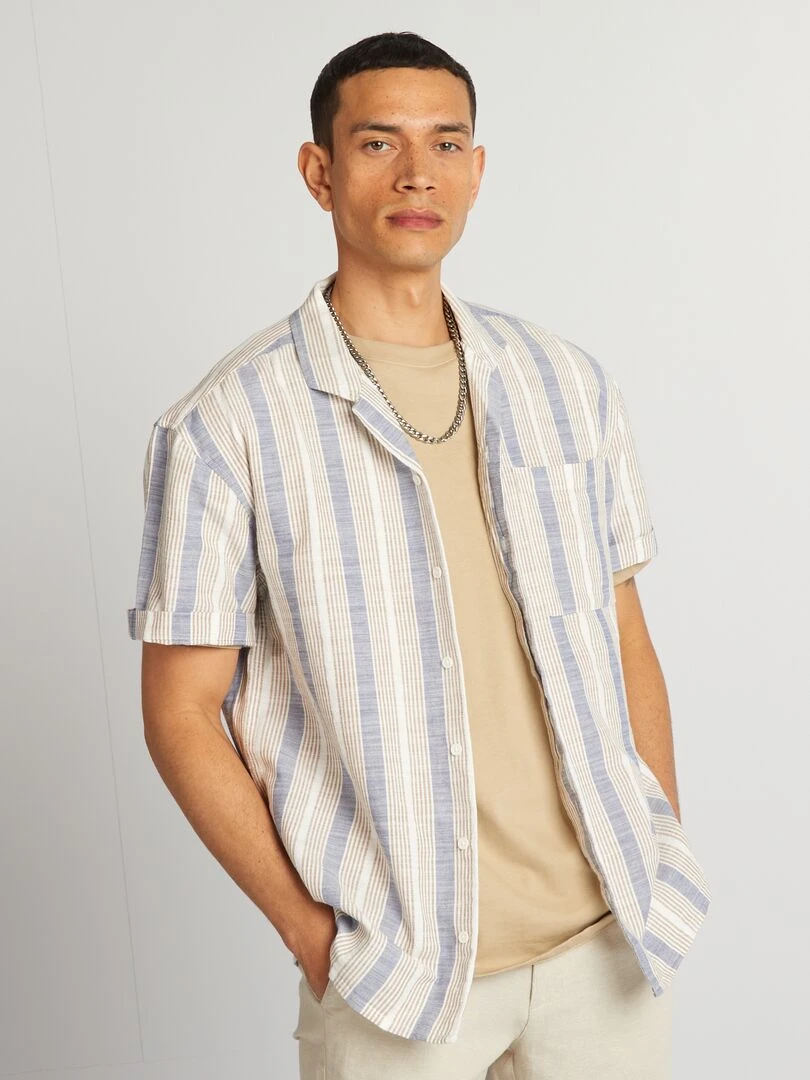 Chemise à rayures et manches courtes Bleu/marron/blanc