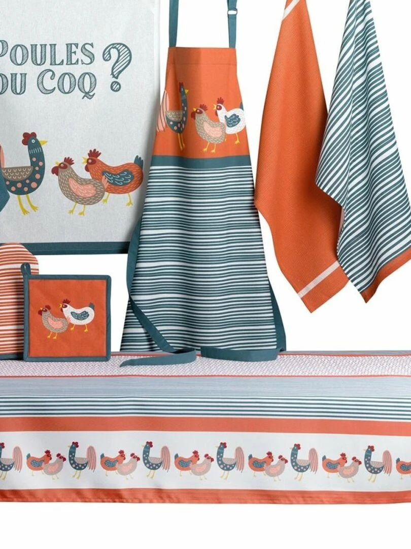 Tablier avec sangle ajustable 80x85 cm Poule ou Coq coton   Orange