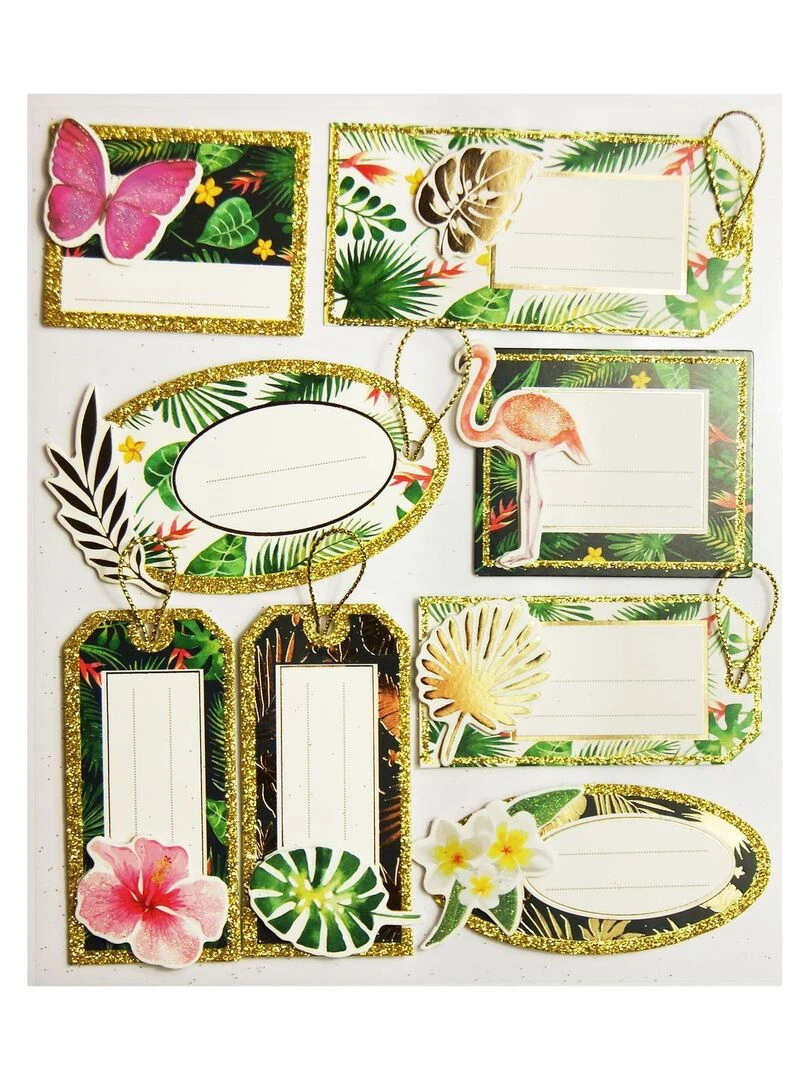 8 étiquettes autocollantes cadeaux Tropical Paillettes N/A
