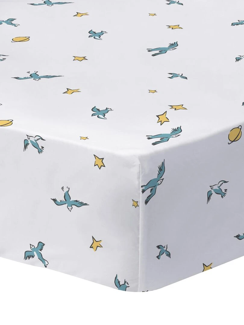 Drap housse imprimé 100% coton LE PETIT PRINCE BIRDS Blanc