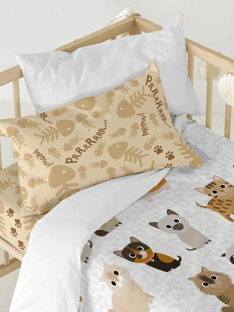 Parure housse de couette 2 pièces Cats "Happyfriday" Blanc