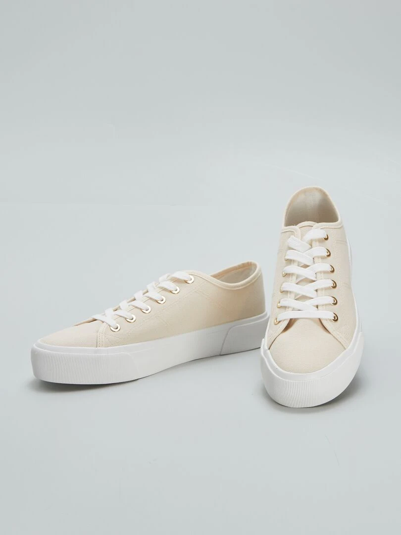 Baskets basses compensées en toile   Blanc