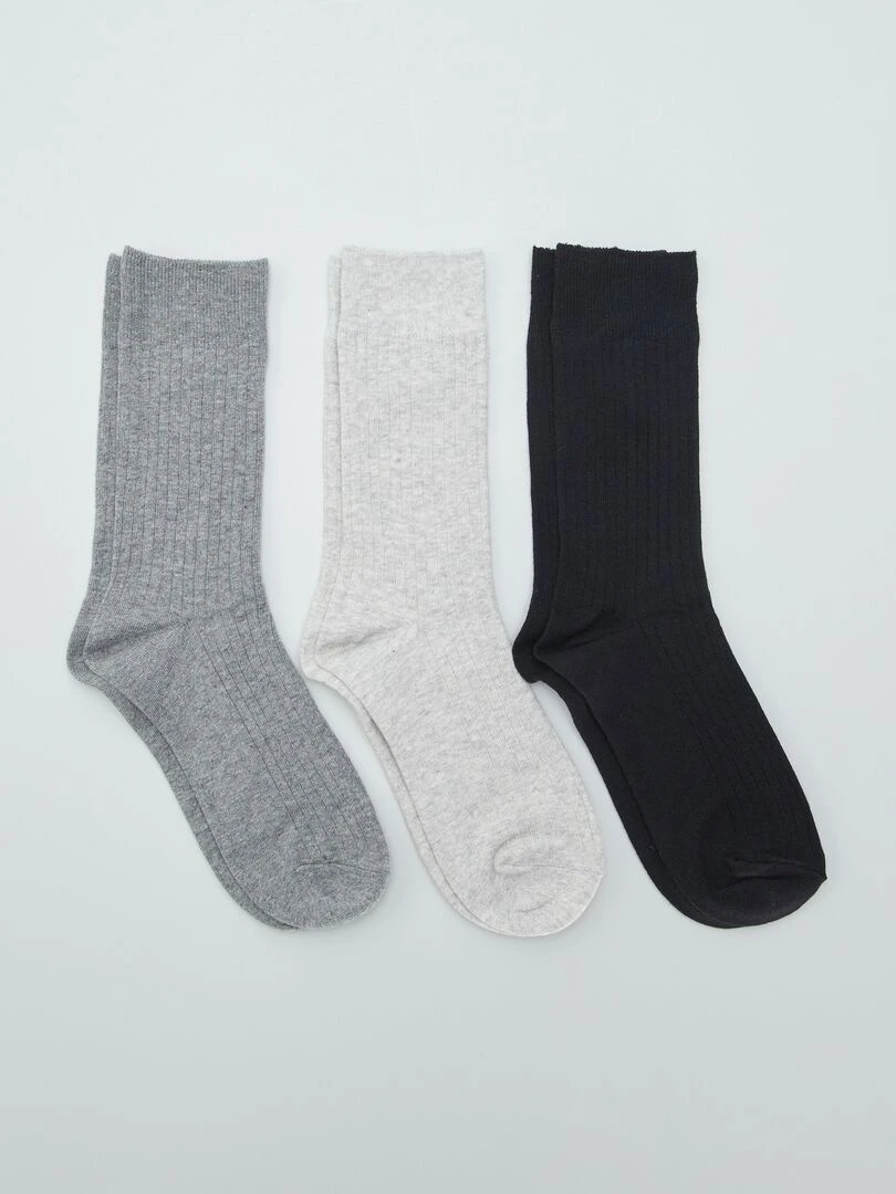 Lot de chaussettes hautes côtelées 3 paires Gris