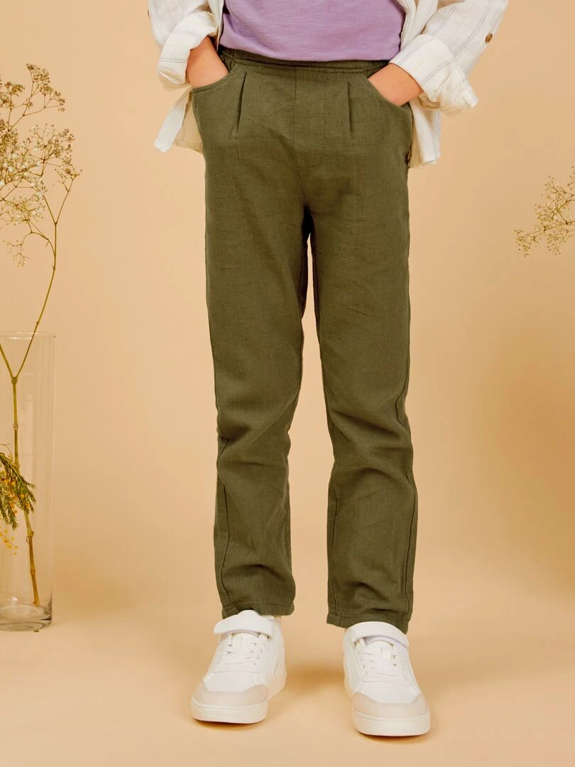 Pantalon chino en lin Vert