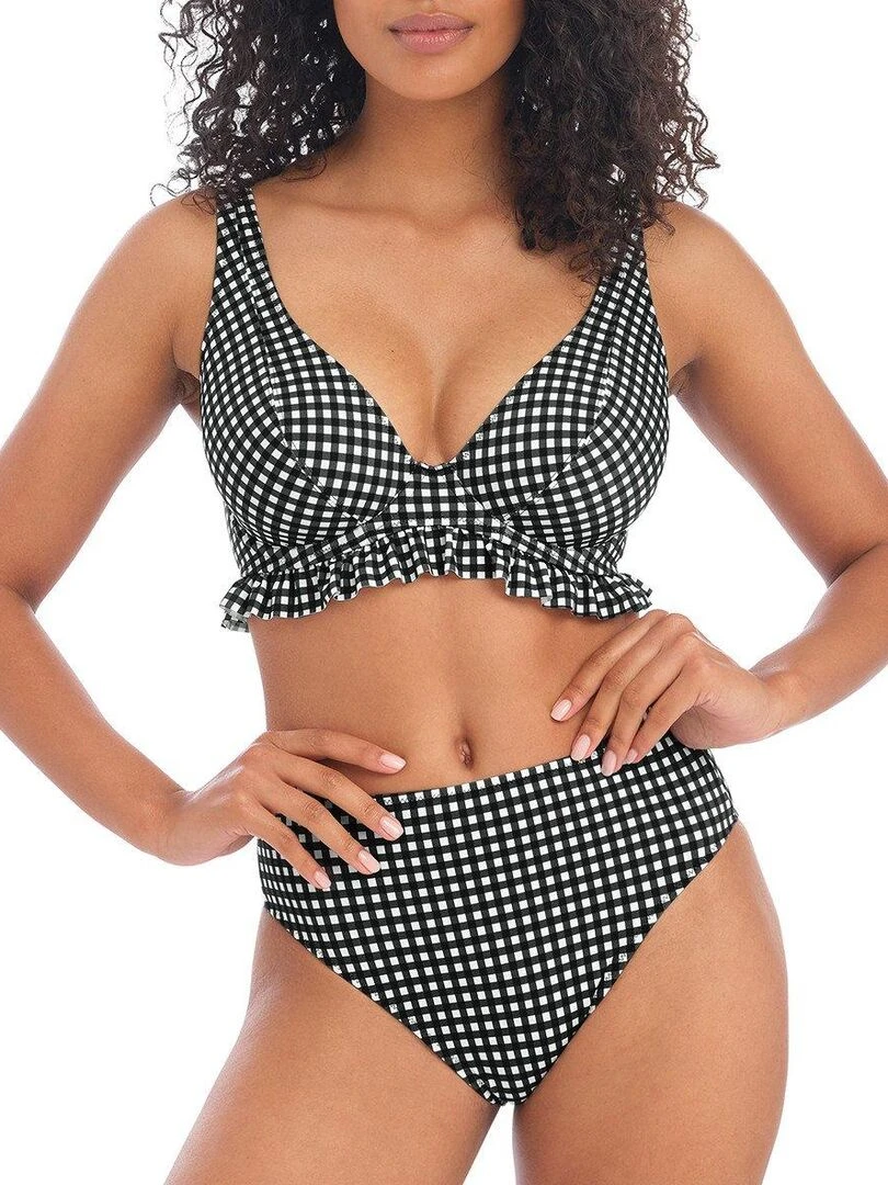 Haut de maillot à volant imprimé vichy Check in Noir